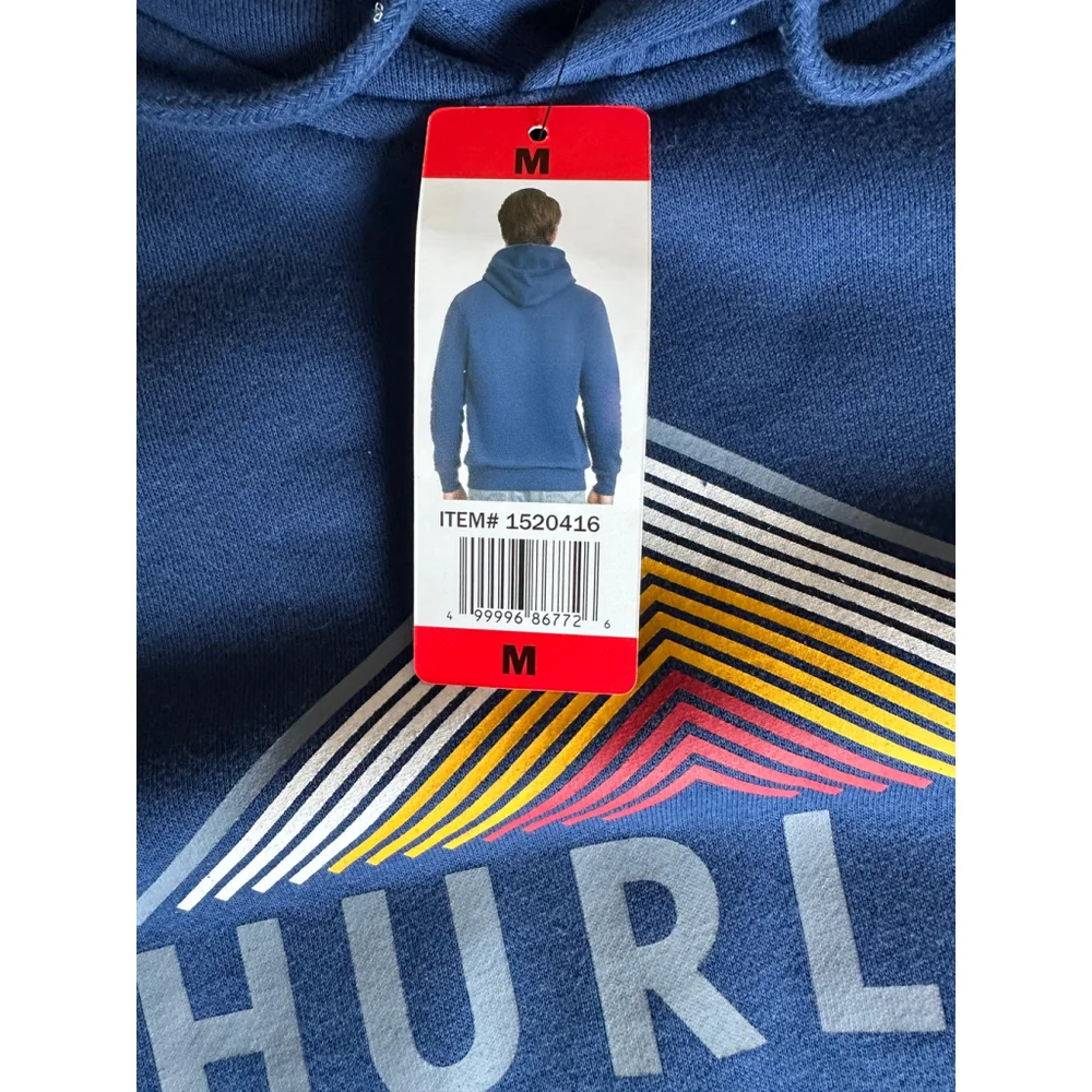 Men's Hurley Graphic Hoodie Size Medium Blue Kangaroo Pocket Sweatshirt NEW